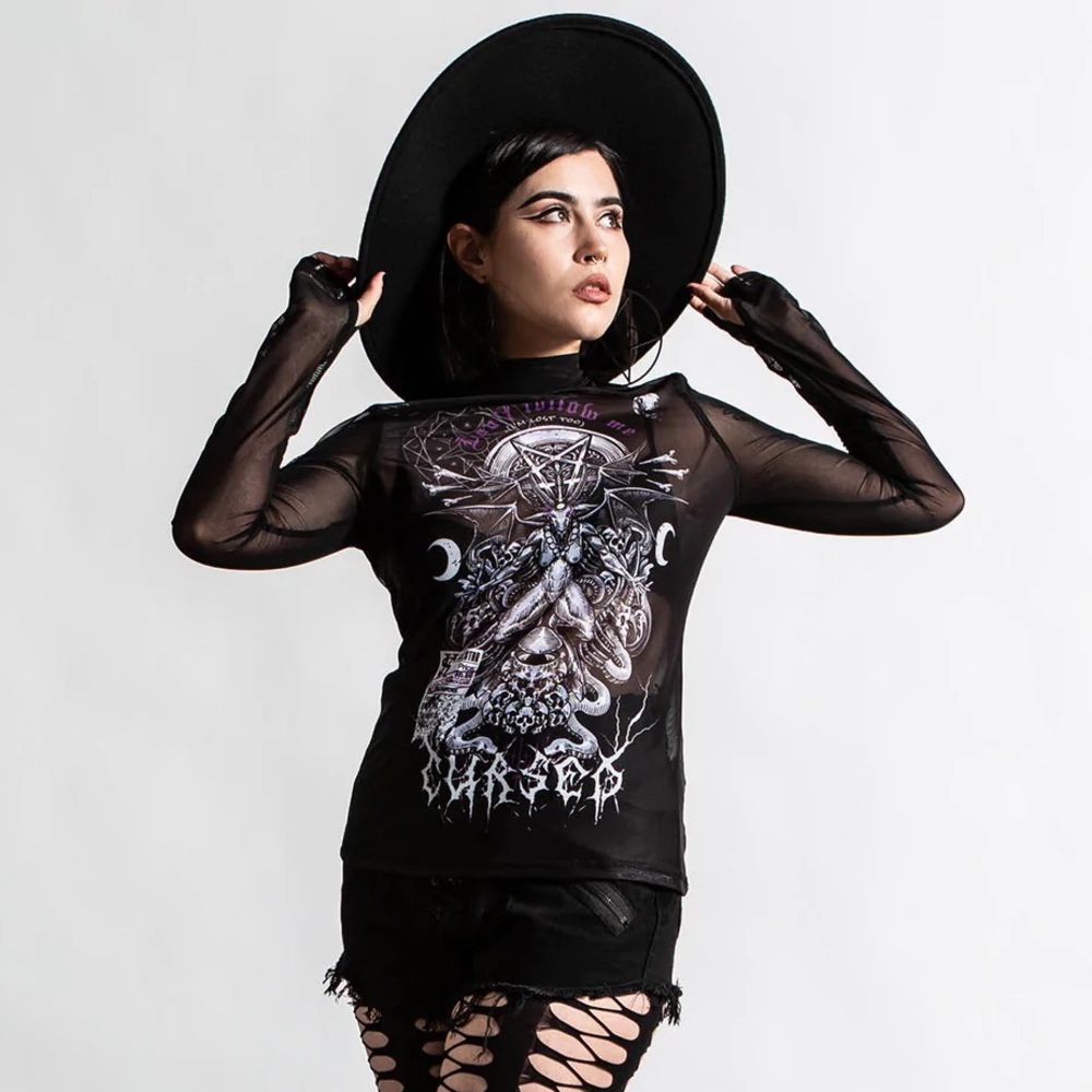 NWT Killstar Cursed Mesh Top with Thumb Holes